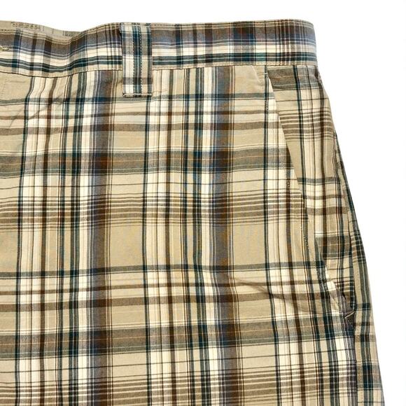 Vintage Columbia Chino Shorts Size 40 Brown Tan Blue Plaid Cotton 10" Inseam - Picture 5 of 8